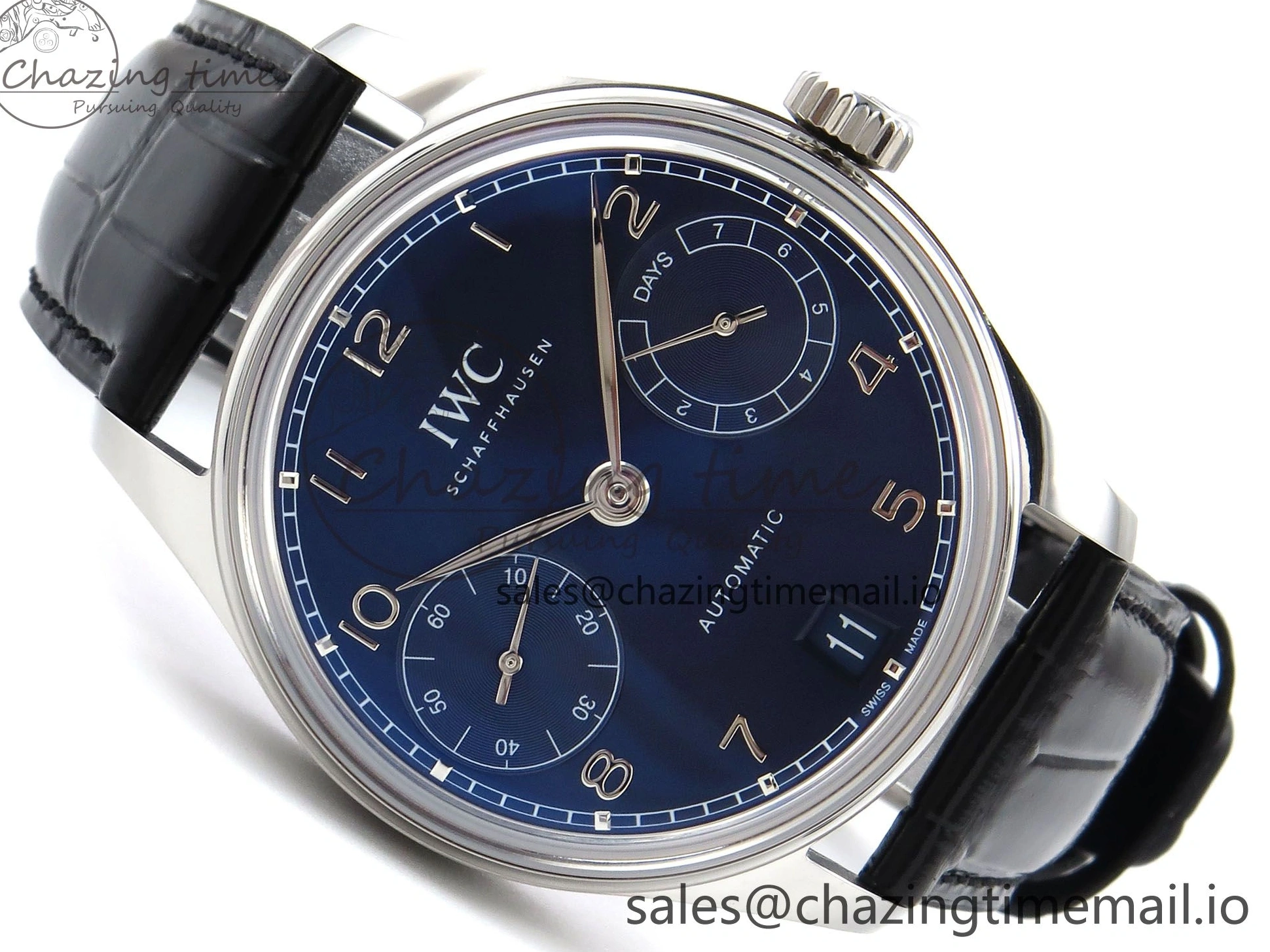 MIROTIME 0127 Portugieser Automatic SS IW501704 APSF 1:1 Best Edition Blue Dial on Black Leather Strap A HighPerformance 7008